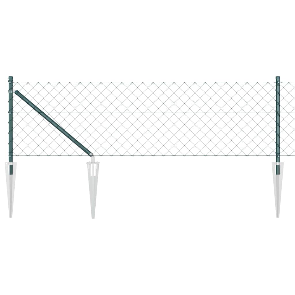 Lánckerítés oszlopokkal Zöld 0,6 x 25 m Acél