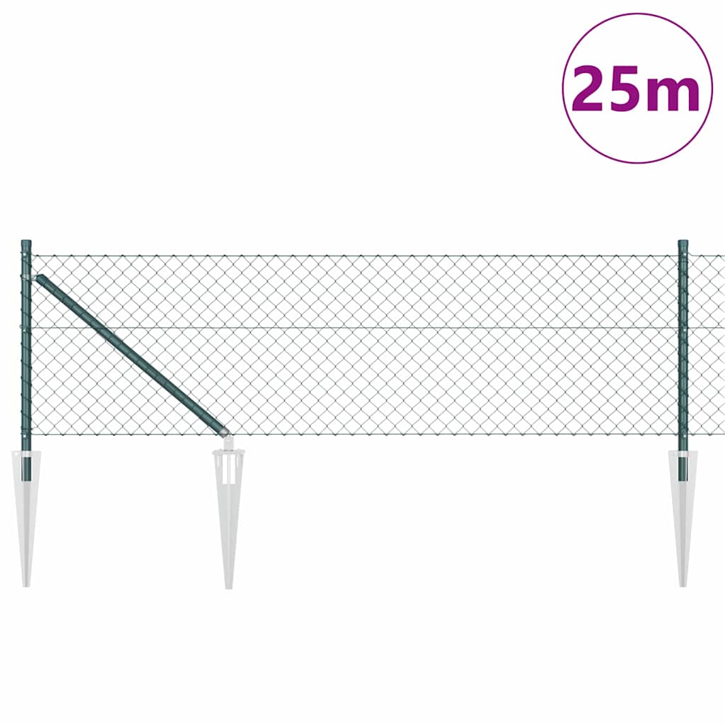 Lánckerítés oszlopokkal Zöld 0,6 x 25 m Acél