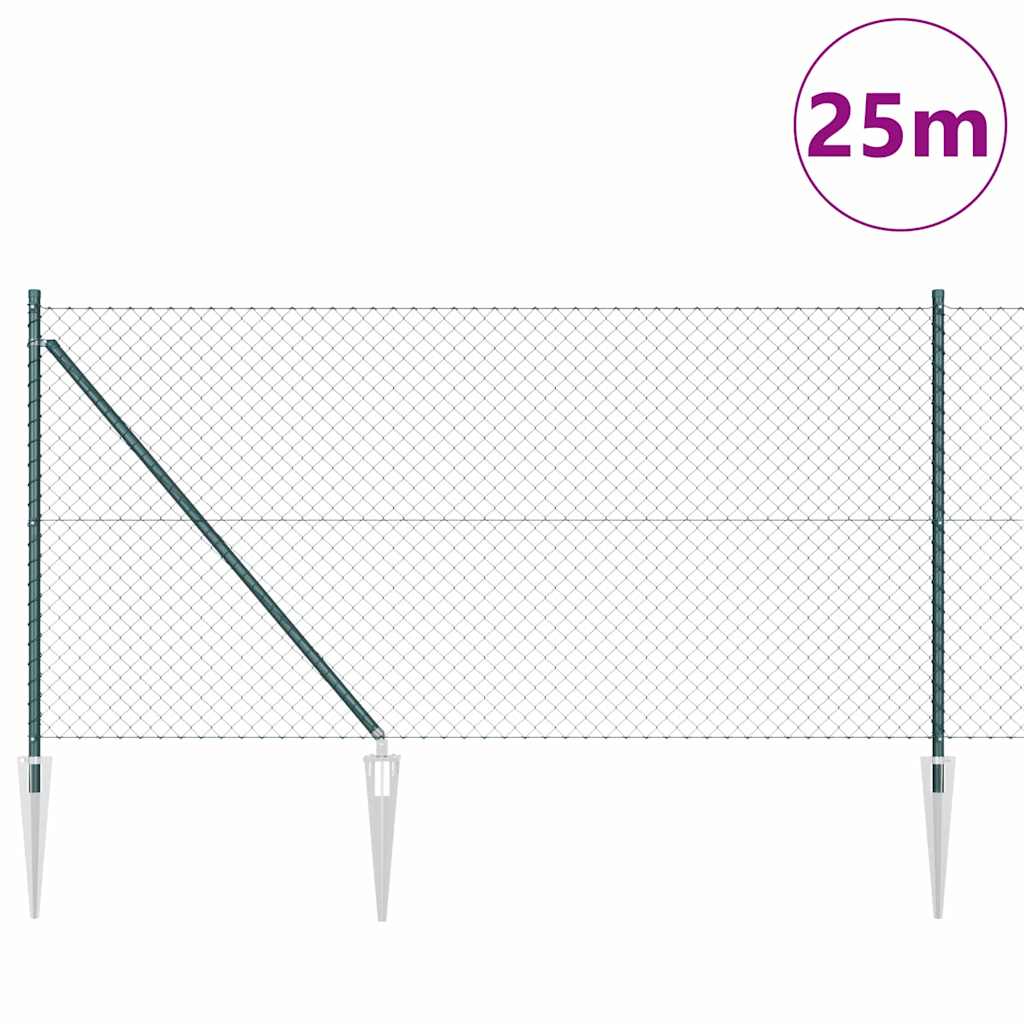 Lánckerítés oszlopokkal Zöld 1 x 25 m Acél