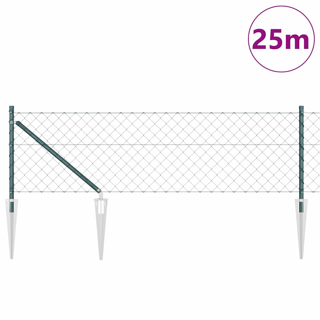 Lánckerítés oszlopokkal Zöld 0,6 x 25 m Acél
