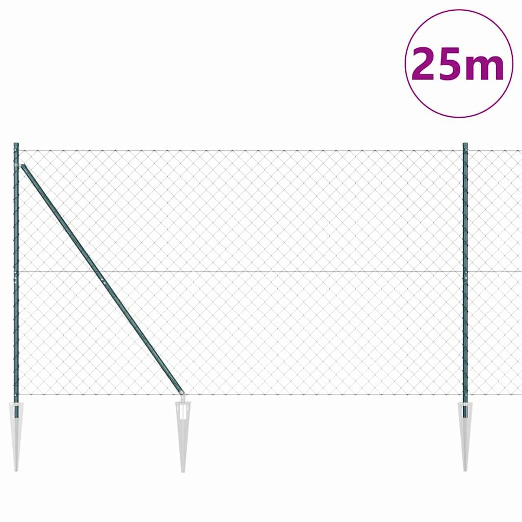 Lánckerítés oszlopokkal Zöld 1.6 x 25 m Acél
