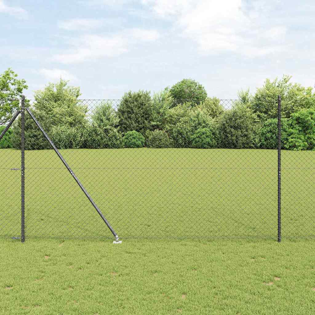Lánckerítés oszlopokkal Szürke 1.5 x 10 m Acél