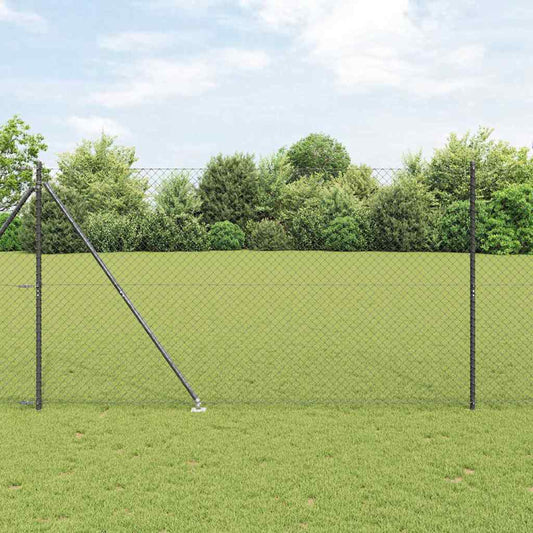 Lánckerítés oszlopokkal Szürke 1.5 x 10 m Acél