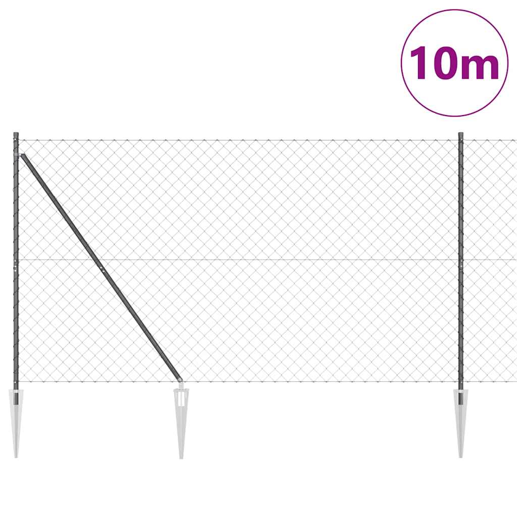 Lánckerítés oszlopokkal Szürke 1.5 x 10 m Acél