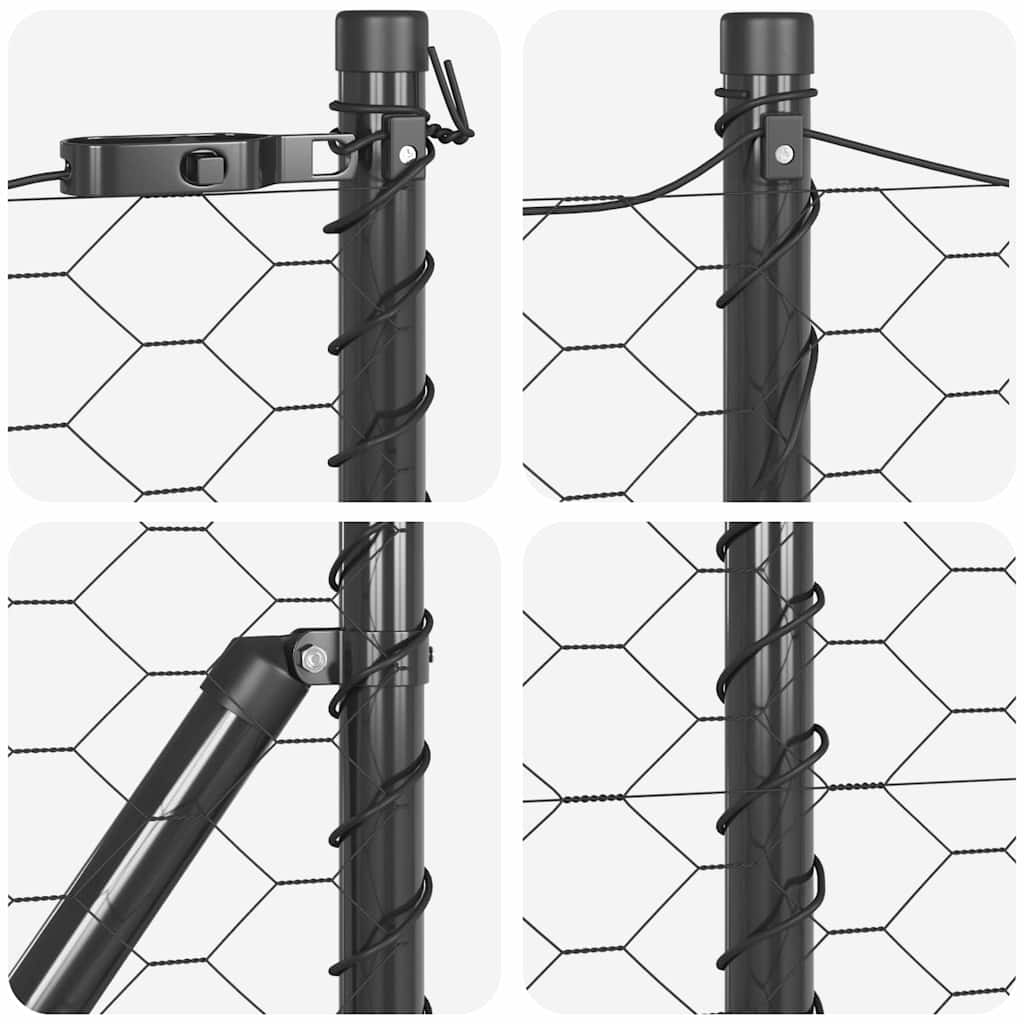 Lánckerítés oszlopokkal Szürke 1 x 25 m Acél