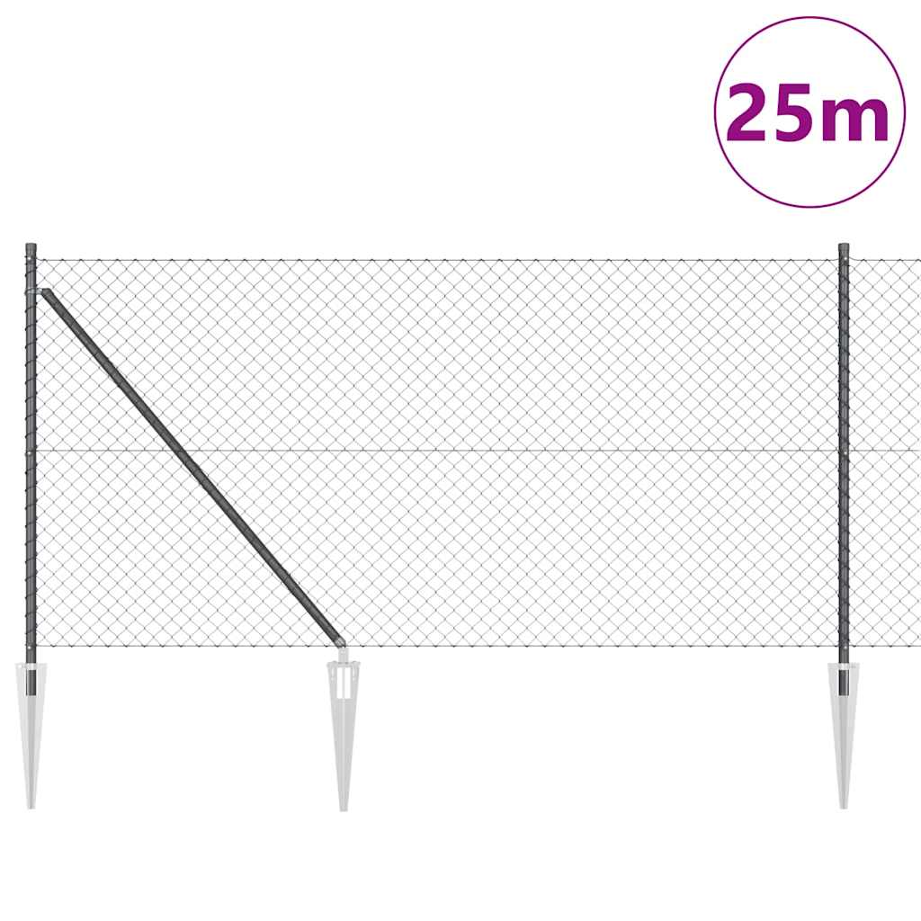 Lánckerítés oszlopokkal Szürke 1 x 25 m Acél