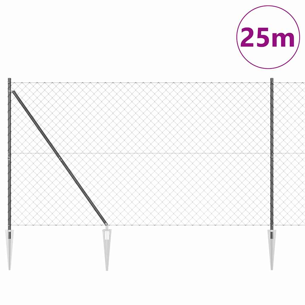 Lánckerítés oszlopokkal Szürke 1.5 x 25 m Acél