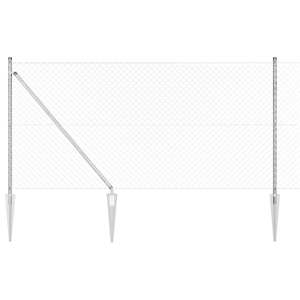 Lánckerítés oszlopokkal Ezüst 1 x 10 m Acél