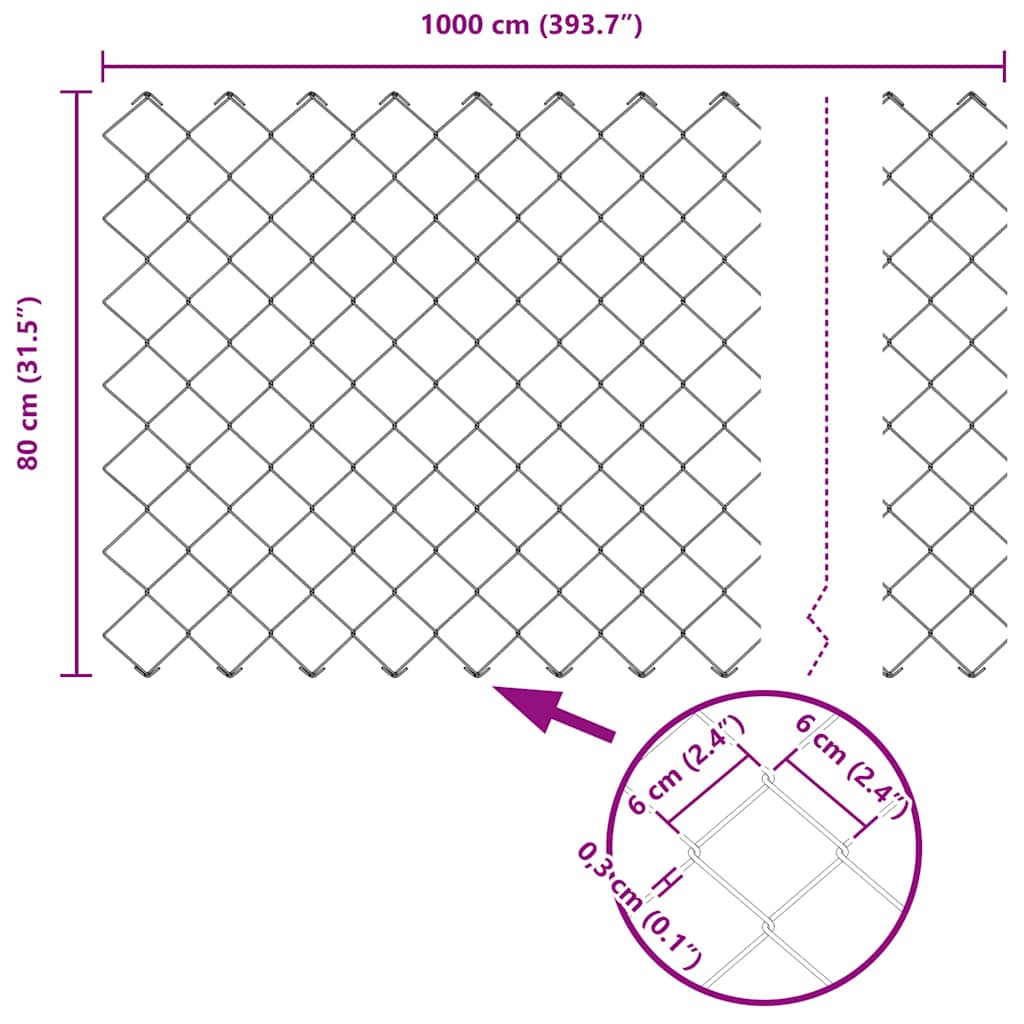 Lánckerítés oszlopokkal Ezüst 0.8 x 10 m Acél