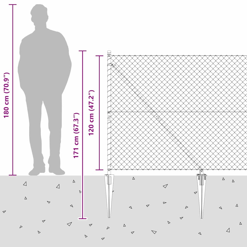 Lánckerítés oszlopokkal Ezüst 1.2 x 10 m Acél