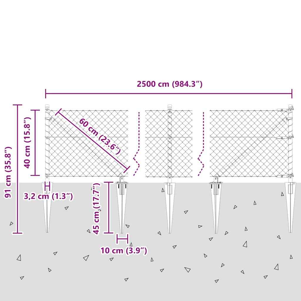 Lánckerítés oszlopokkal Ezüst 0,4 x 25 m Acél