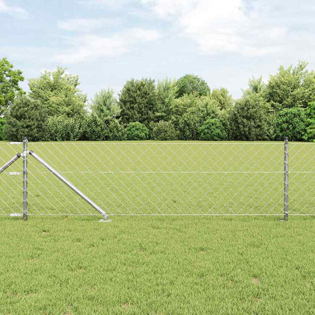 Lánckerítés oszlopokkal Ezüst 0.8 x 25 m Acél
