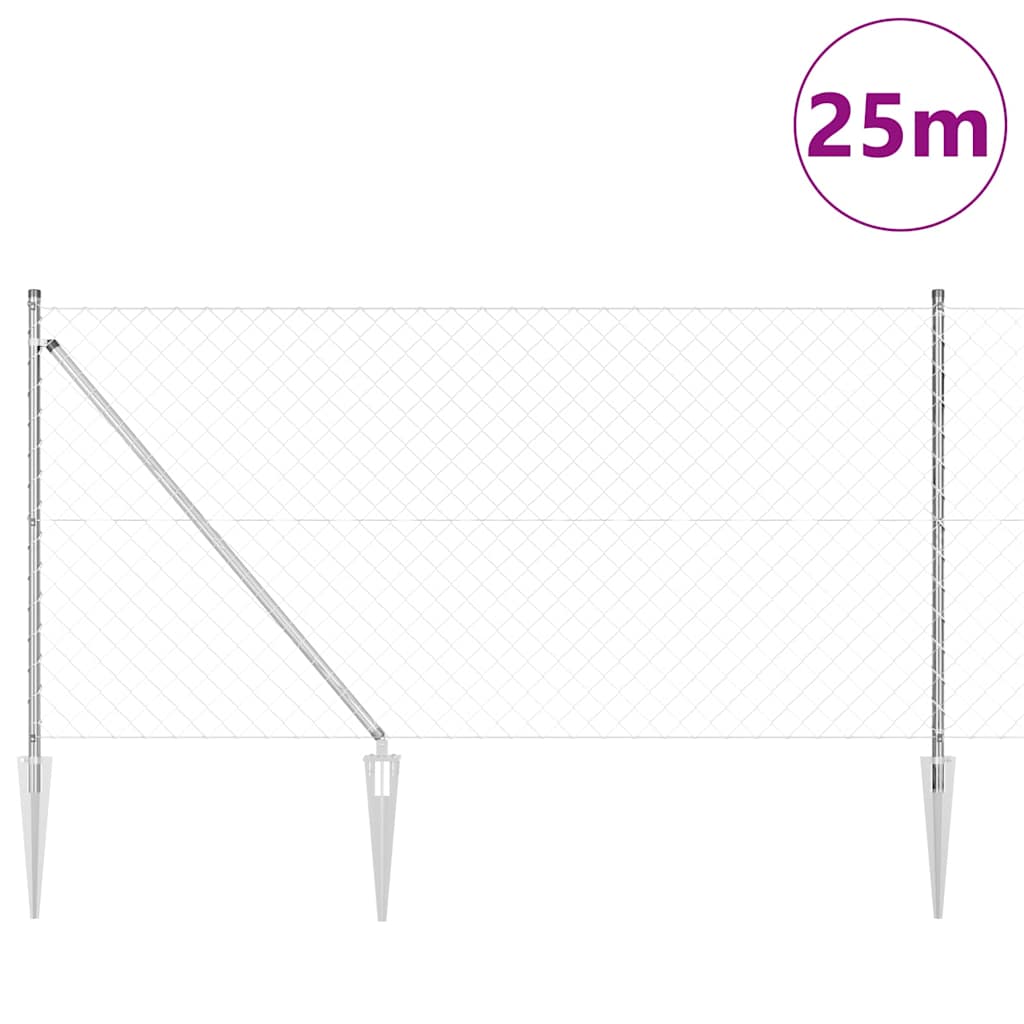 Lánckerítés oszlopokkal Ezüst 1 x 25 m Acél