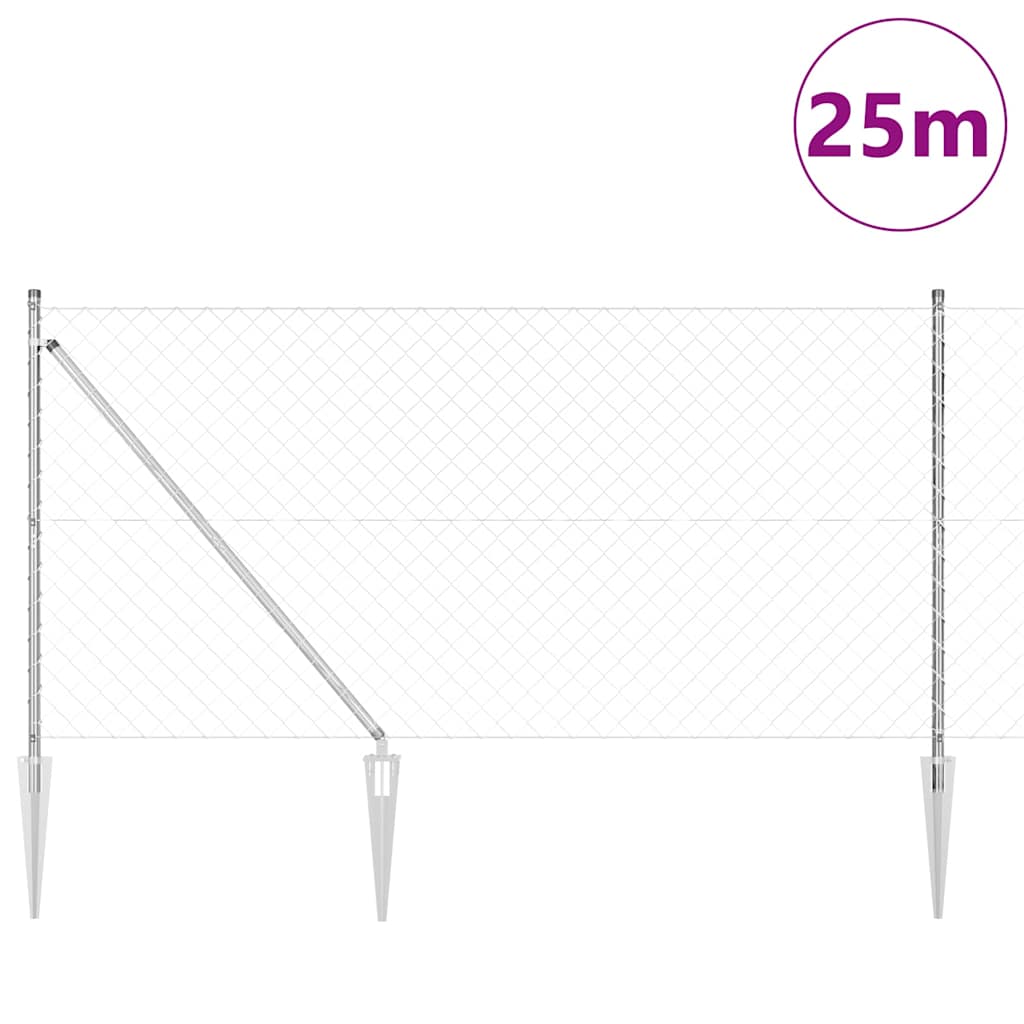 Lánckerítés oszlopokkal Ezüst 1.2 x 25 m Acél