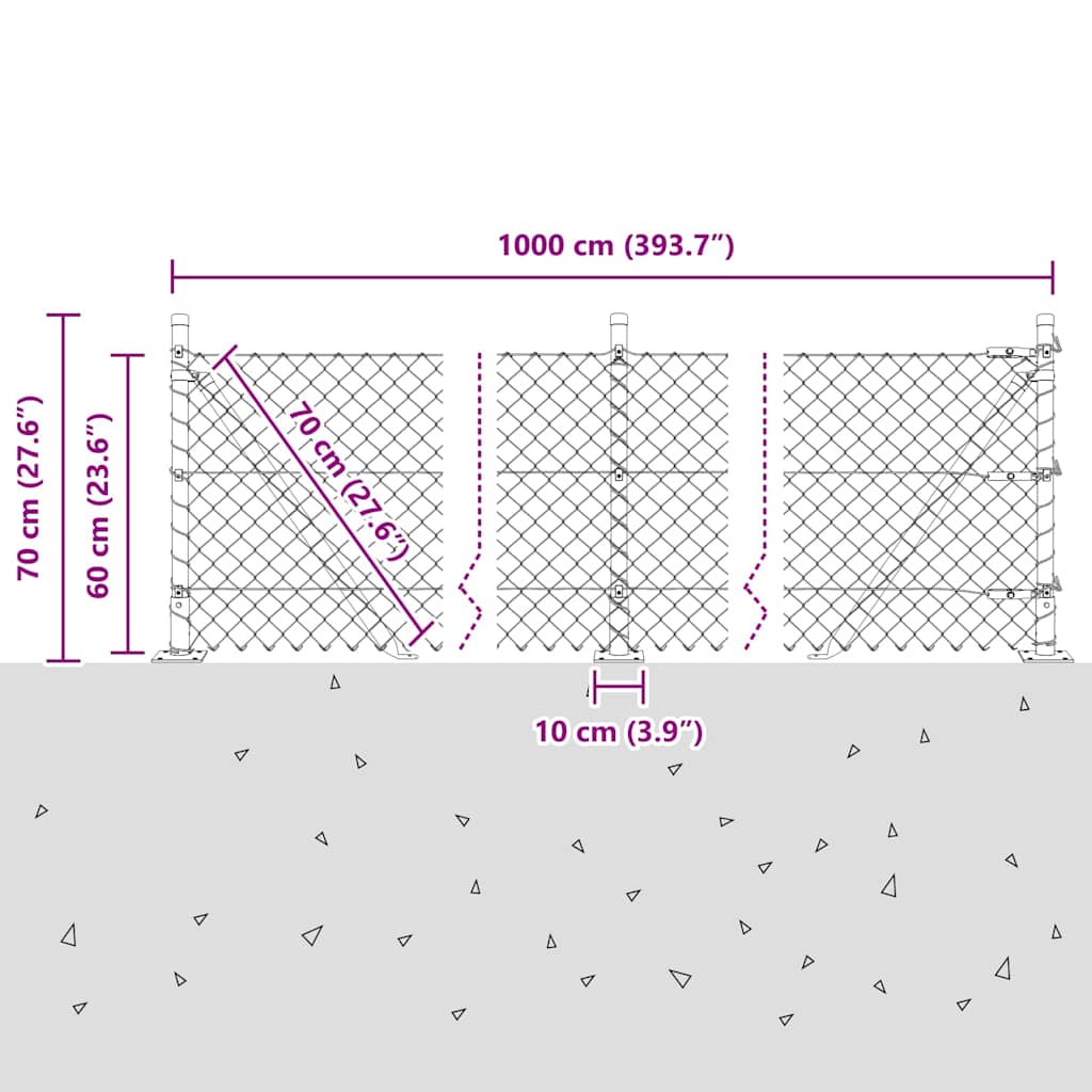 Lánckerítés oszlopokkal Zöld 0,6 x 10 m Acél