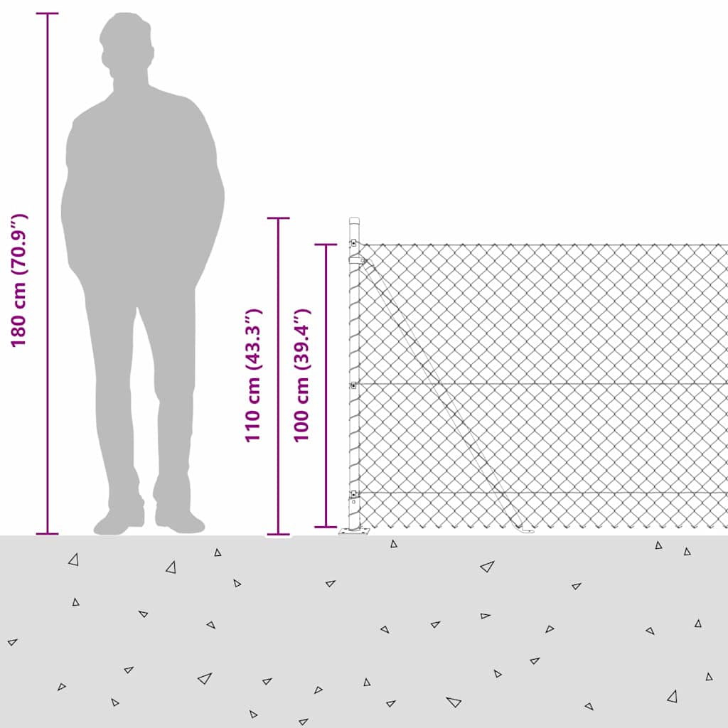 Lánckerítés oszlopokkal Zöld 1 x 10 m Acél