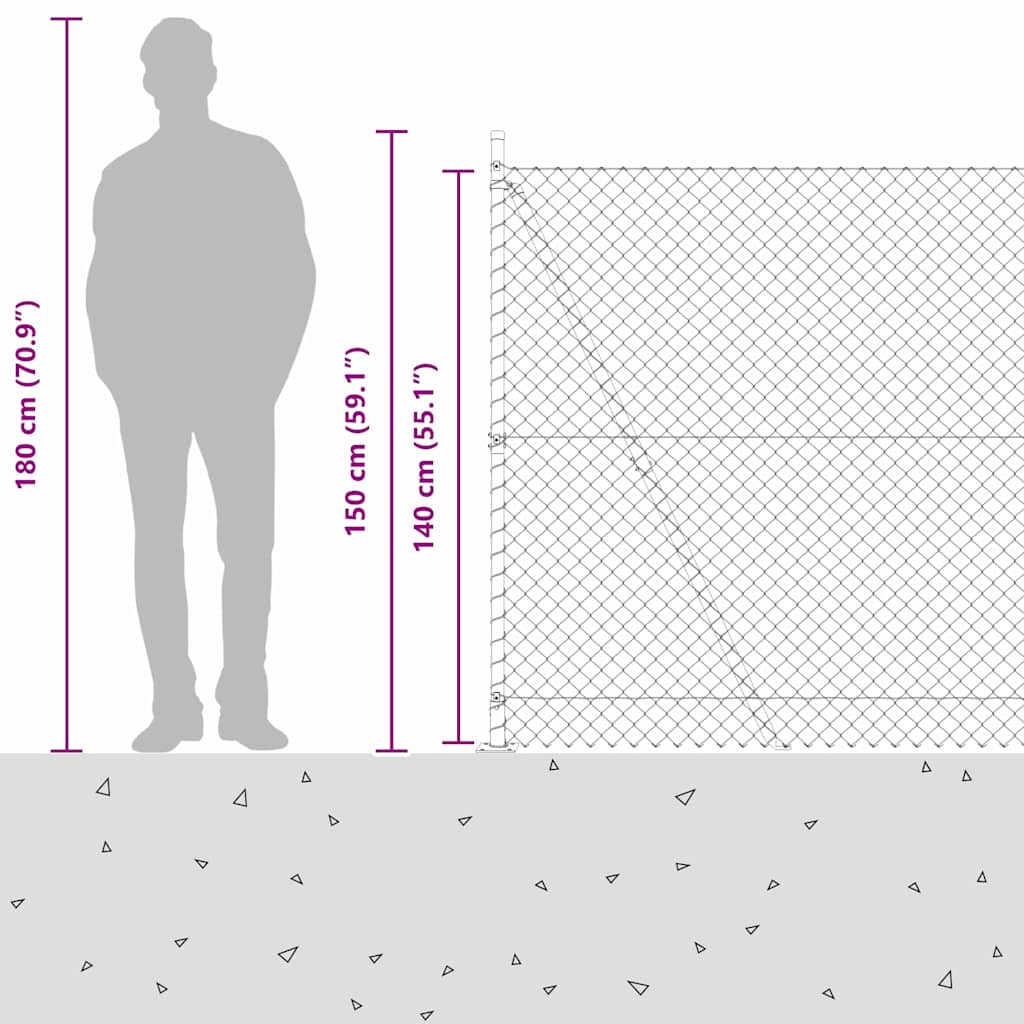 Lánckerítés oszlopokkal Zöld 1.4 x 10 m Acél