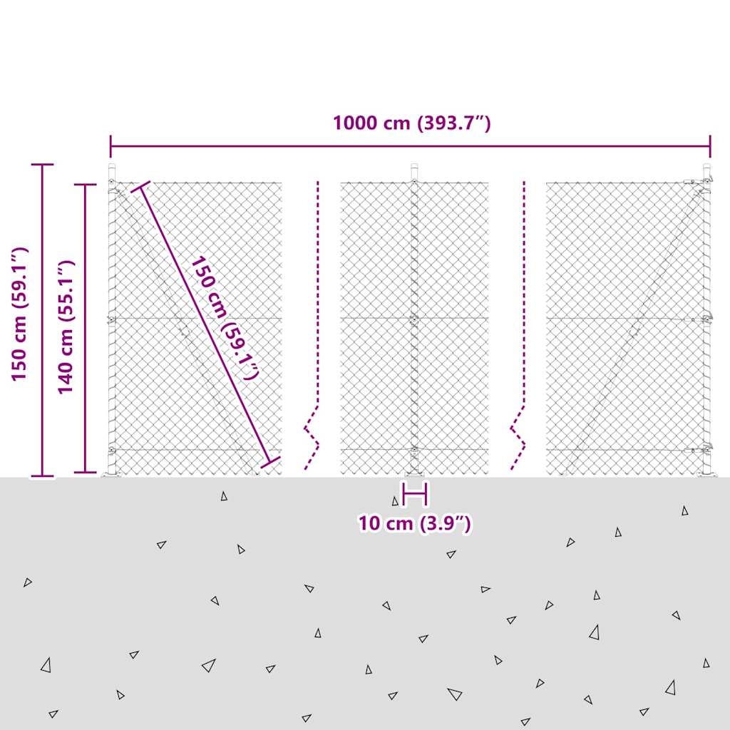 Lánckerítés oszlopokkal Zöld 1.4 x 10 m Acél