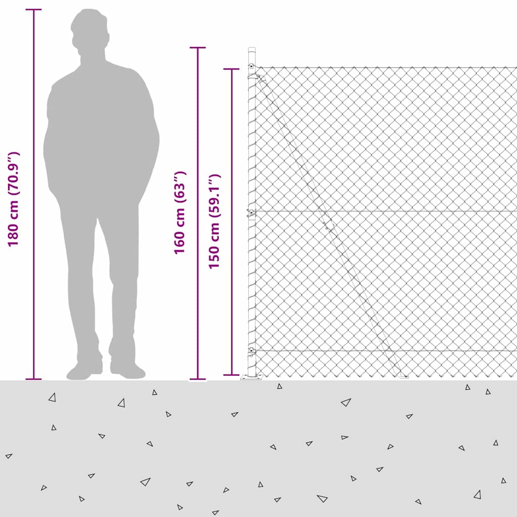 Lánckerítés oszlopokkal Zöld 1.5 x 10 m Acél