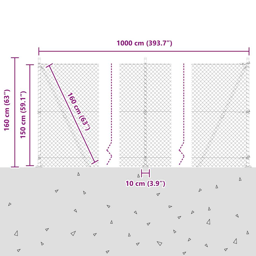 Lánckerítés oszlopokkal Zöld 1.5 x 10 m Acél