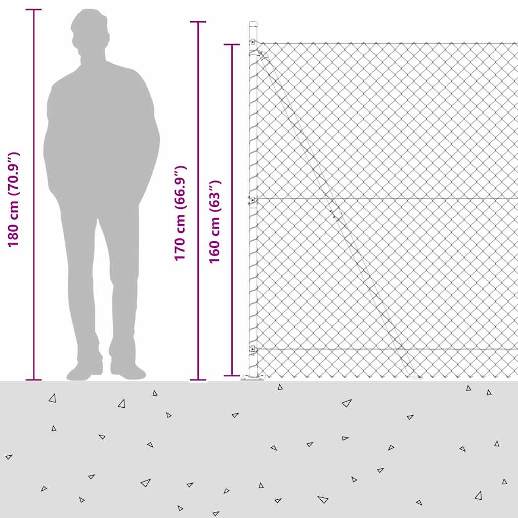 Lánckerítés oszlopokkal Zöld 1.6 x 10 m Acél
