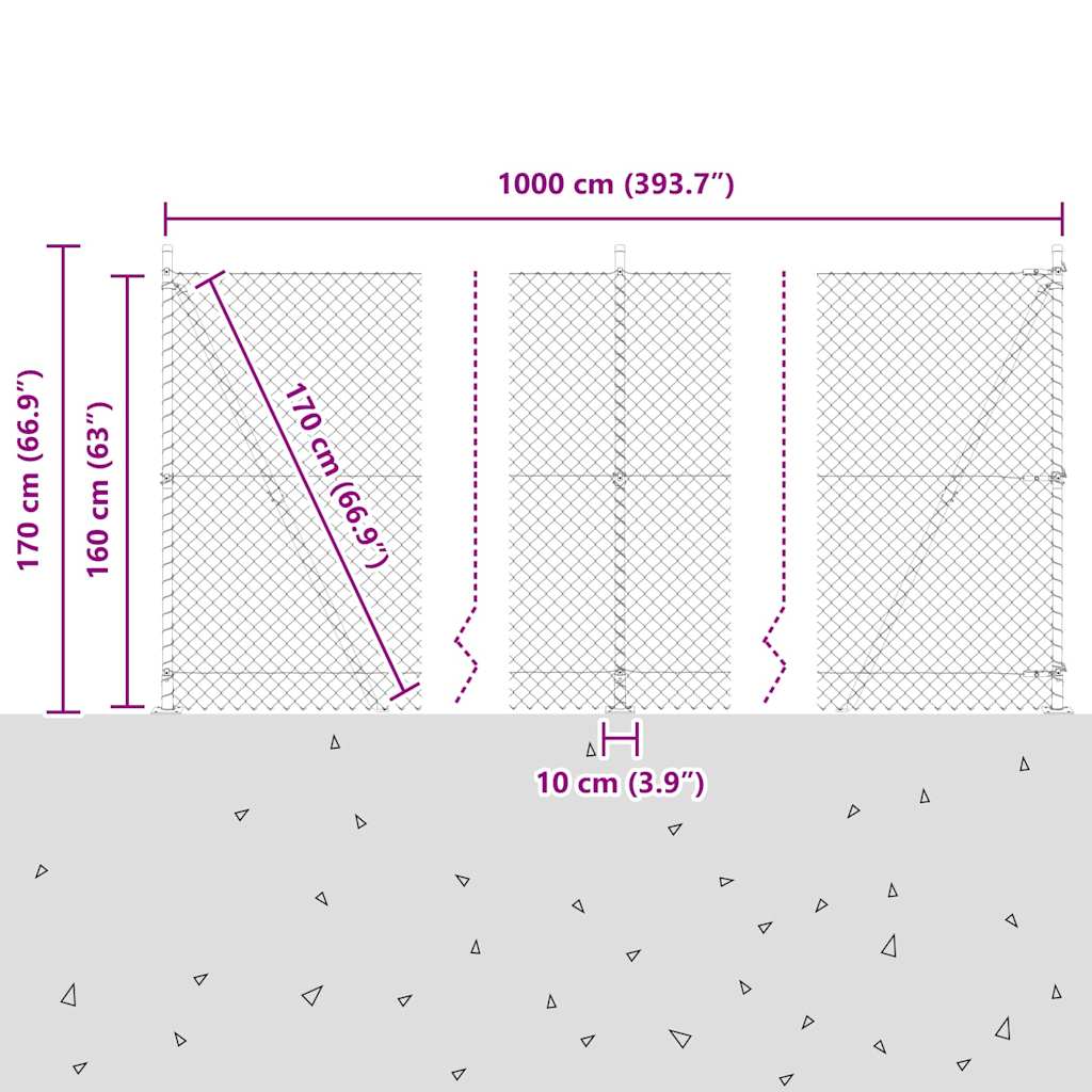 Lánckerítés oszlopokkal Zöld 1.6 x 10 m Acél