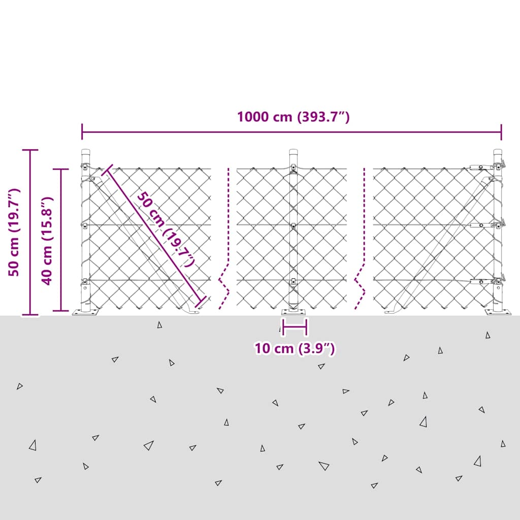 Lánckerítés oszlopokkal Zöld 0,4 x 10 m Acél