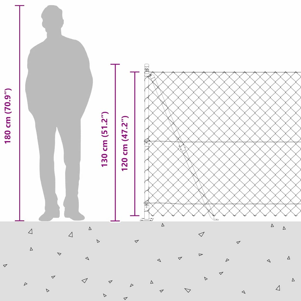 Lánckerítés oszlopokkal Zöld 1.2 x 10 m Acél