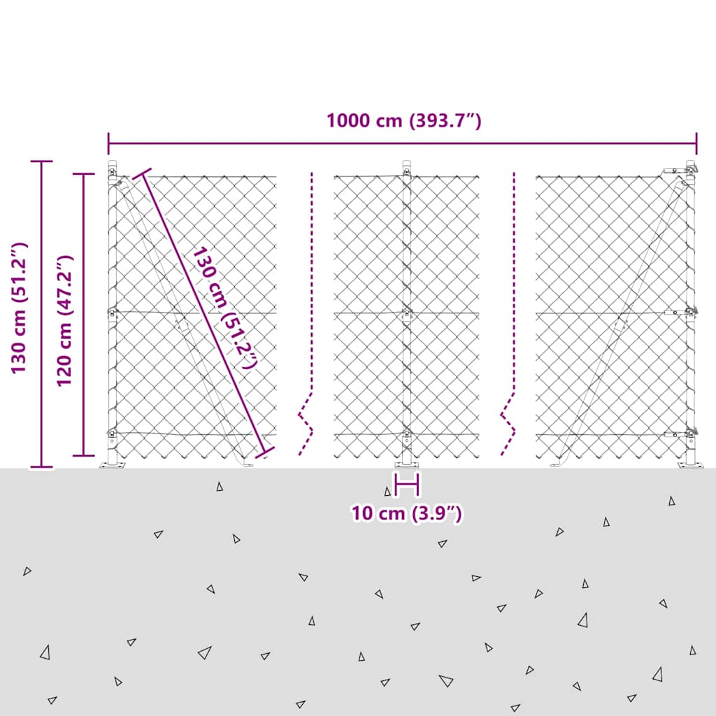 Lánckerítés oszlopokkal Zöld 1.2 x 10 m Acél
