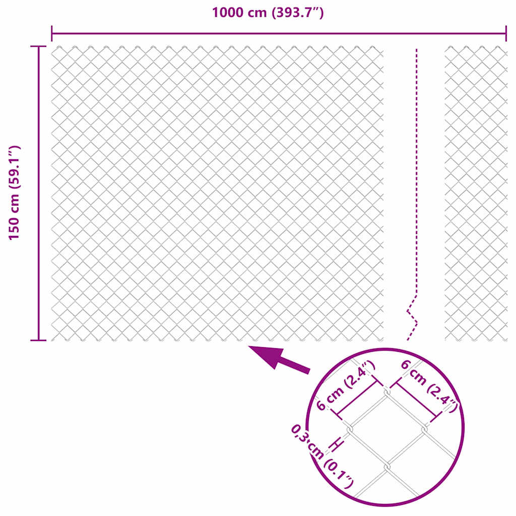 Lánckerítés oszlopokkal Zöld 1.5 x 10 m Acél