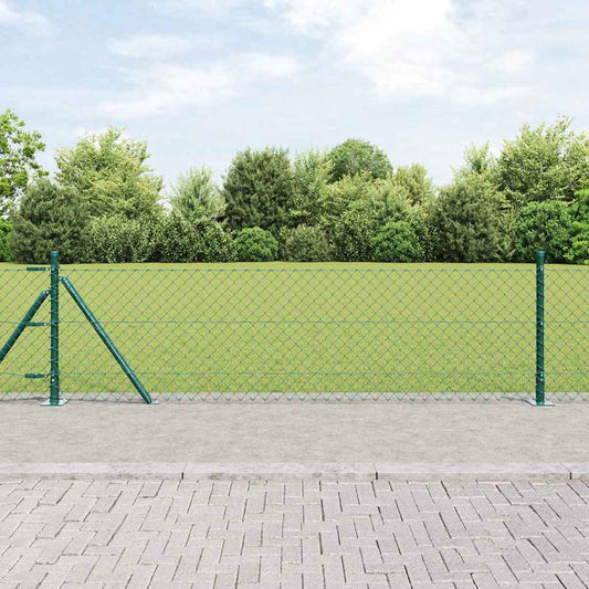 Lánckerítés oszlopokkal Zöld 0,6 x 25 m Acél