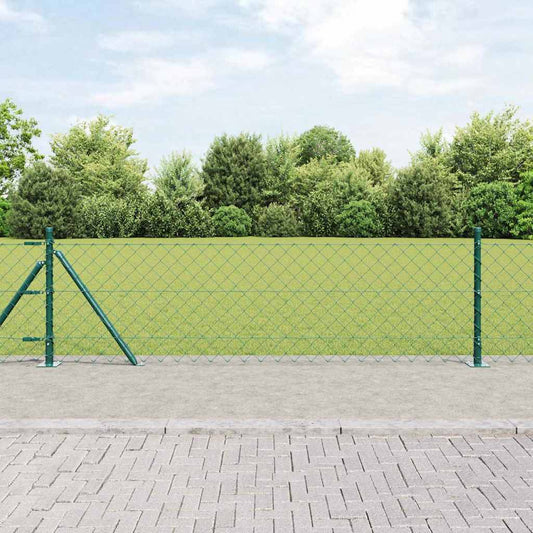 Lánckerítés oszlopokkal Zöld 0,6 x 25 m Acél