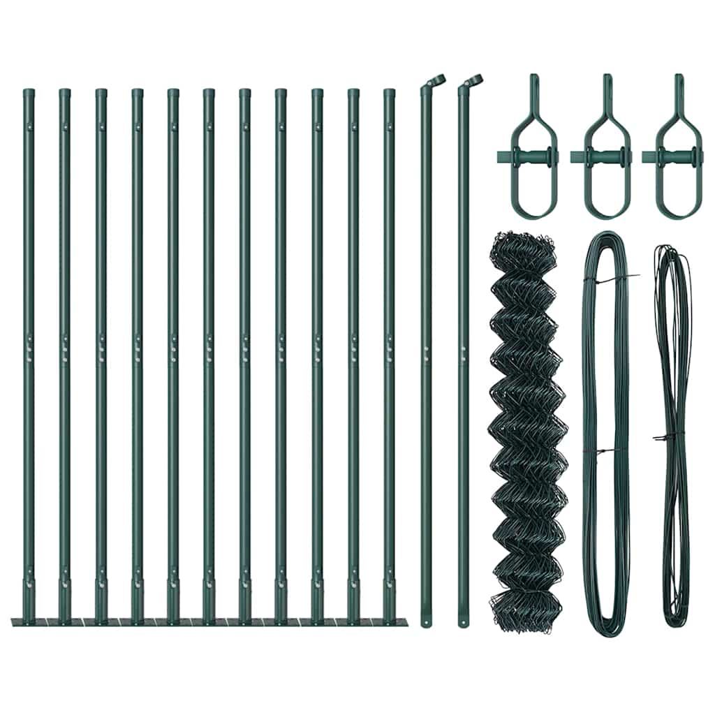 Lánckerítés oszlopokkal Zöld 1.2 x 25 m Acél