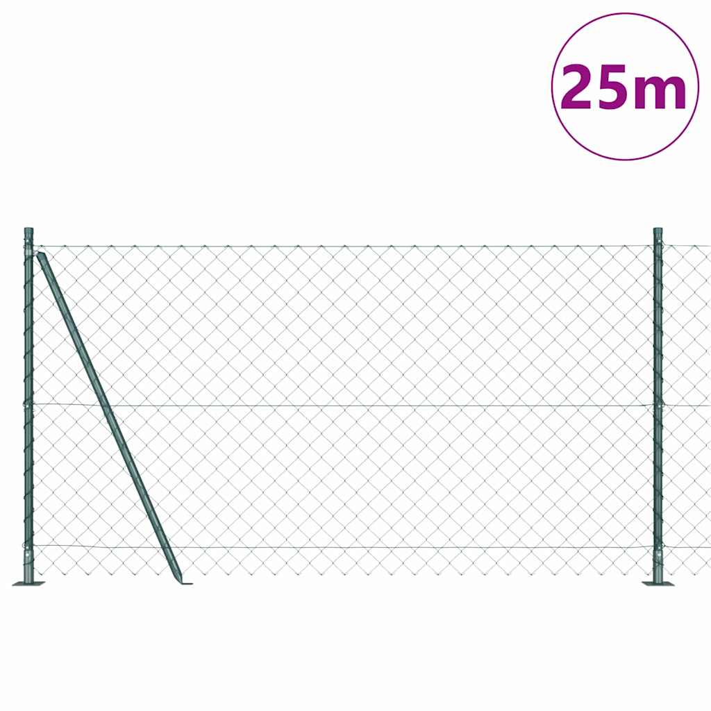 Lánckerítés oszlopokkal Zöld 1.2 x 25 m Acél