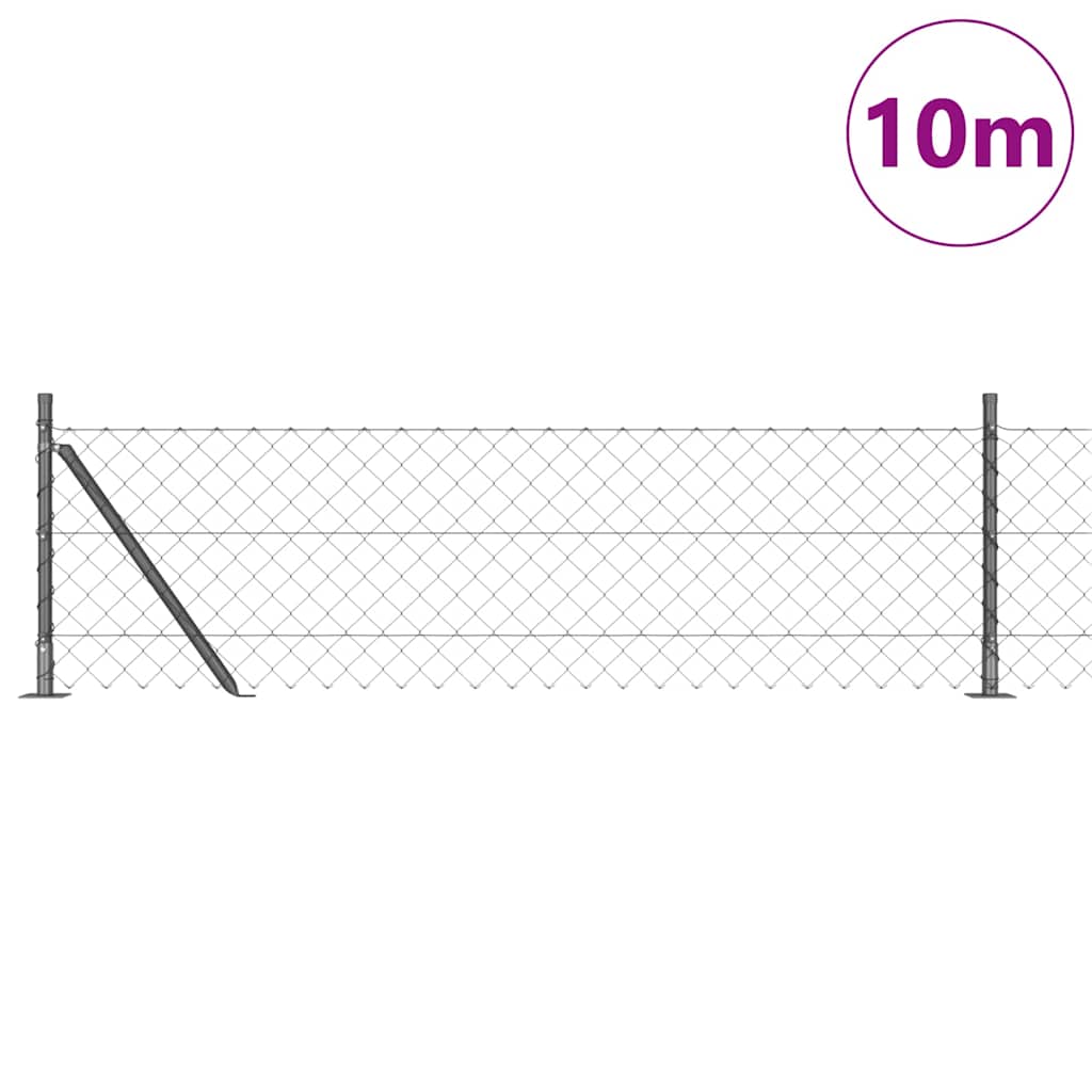 Lánckerítés oszlopokkal Szürke 0,6 x 10 m Acél