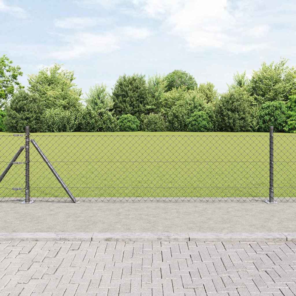 Lánckerítés oszlopokkal Szürke 0,4 x 25 m Acél