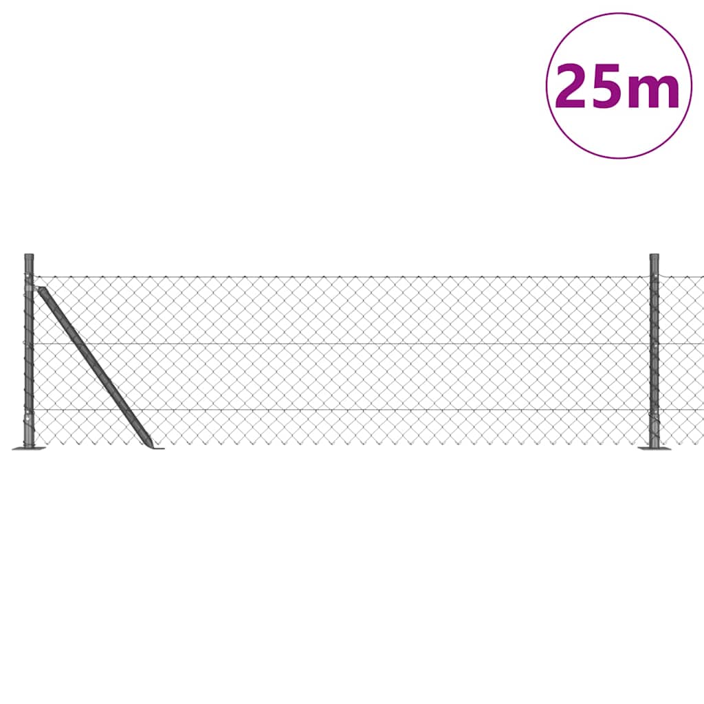Lánckerítés oszlopokkal Szürke 0,4 x 25 m Acél