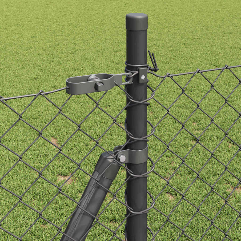 Lánckerítés oszlopokkal Szürke 1 x 25 m Acél