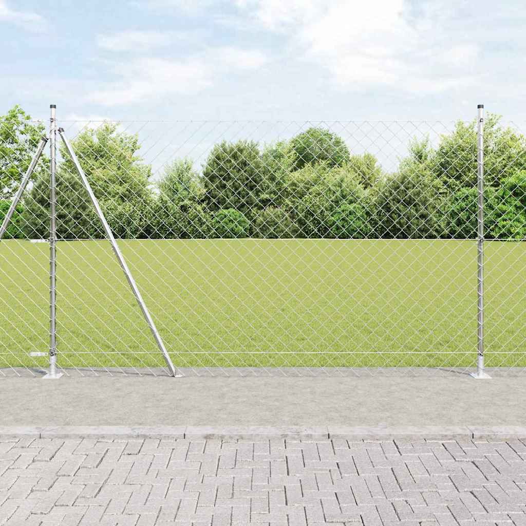 Lánckerítés oszlopokkal Ezüst 1.4 x 10 m Acél