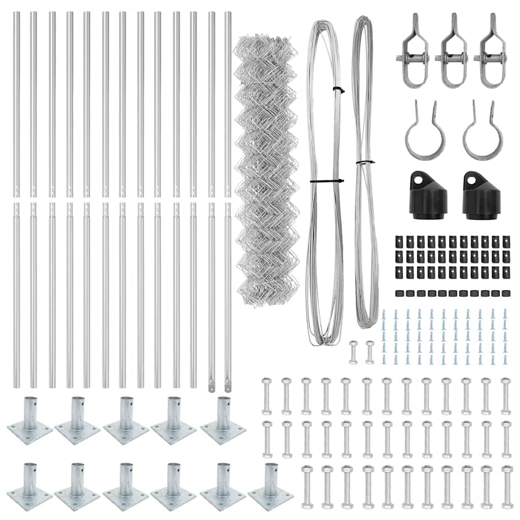 Lánckerítés oszlopokkal Ezüst 1 x 25 m Acél