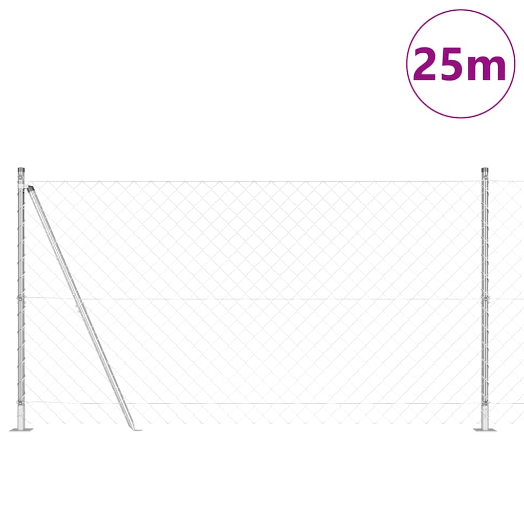 Lánckerítés oszlopokkal Ezüst 1.2 x 25 m Acél