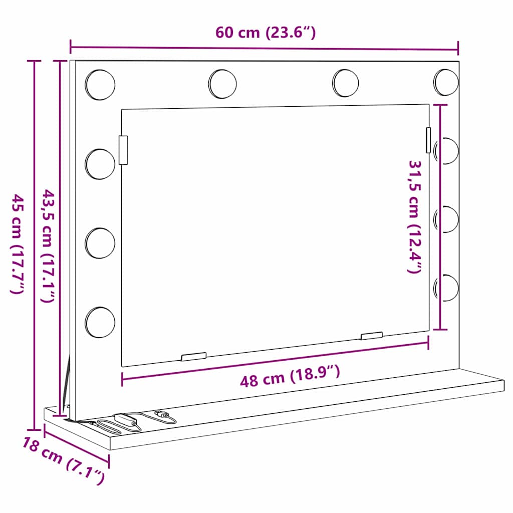 Toalett Tükör Öreg fa 60 x 45 x 18 cm Üveg és mérnöki fa