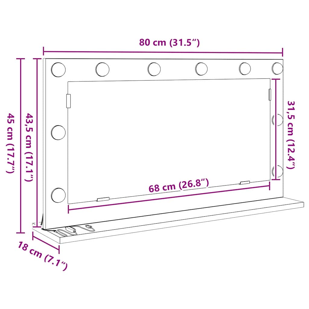 Toalett Tükör Sonoma tölgy 80 x 45 x 18 cm Üveg és mérnöki fa