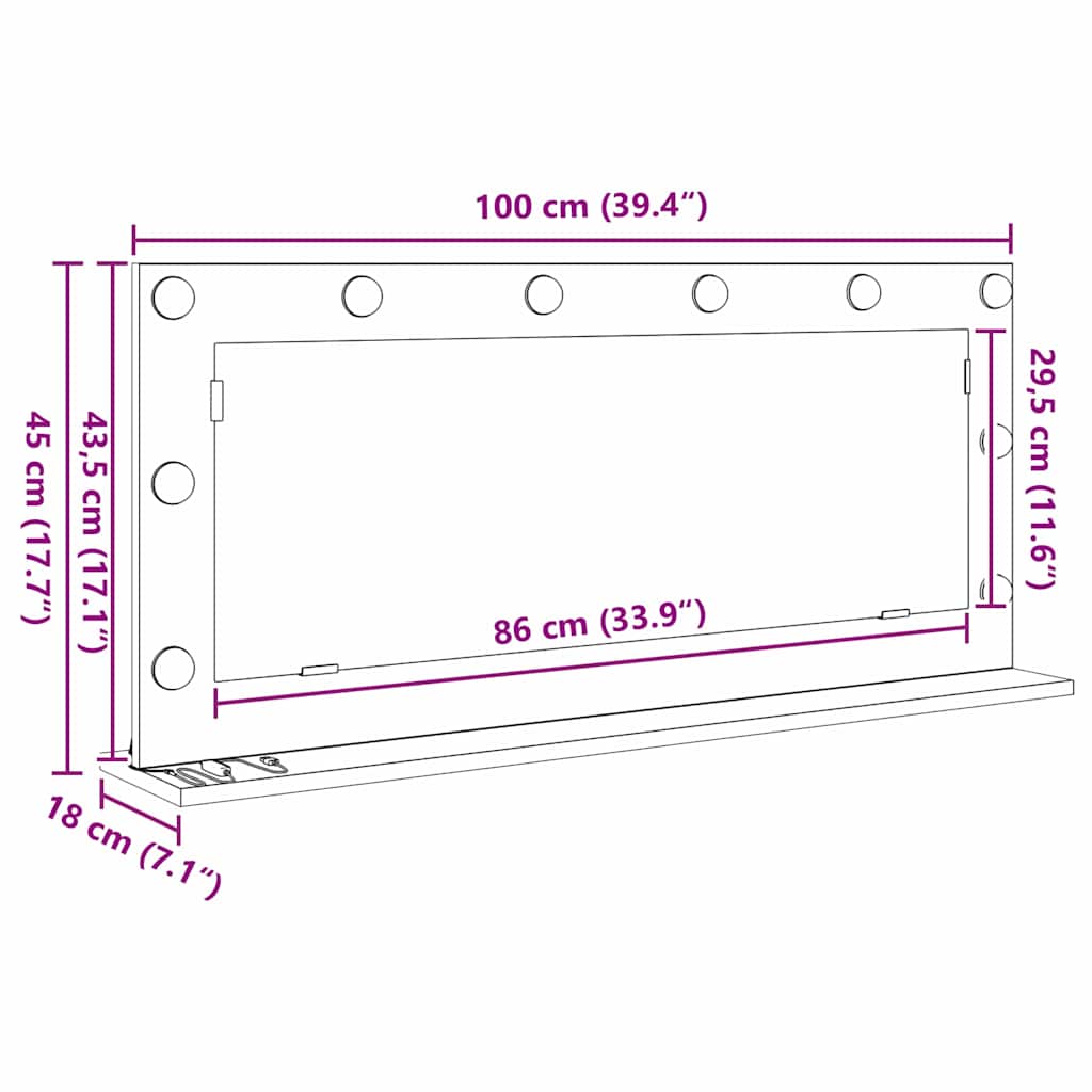 Toalett Tükör Sonoma tölgy 100 x 45 x 18 cm Üveg és mérnöki fa