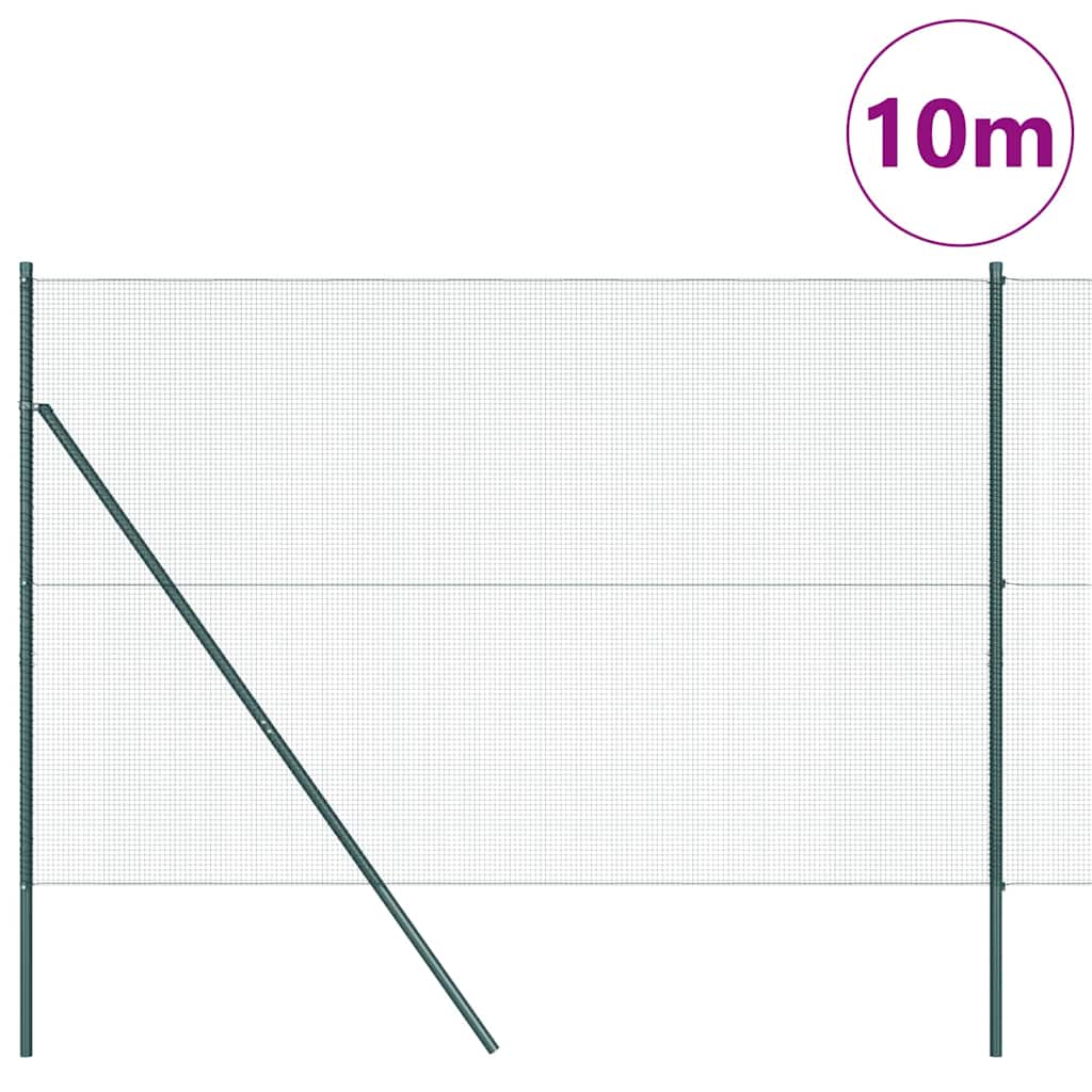 Kerítés oszlopokkal Zöld 1.5 x 10 m Acél