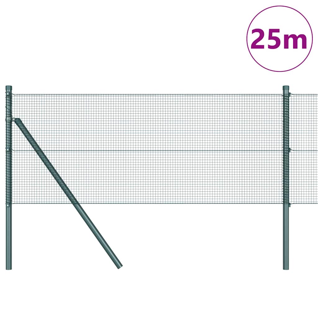 Kerítés oszlopokkal Zöld 0,6 x 25 m Acél