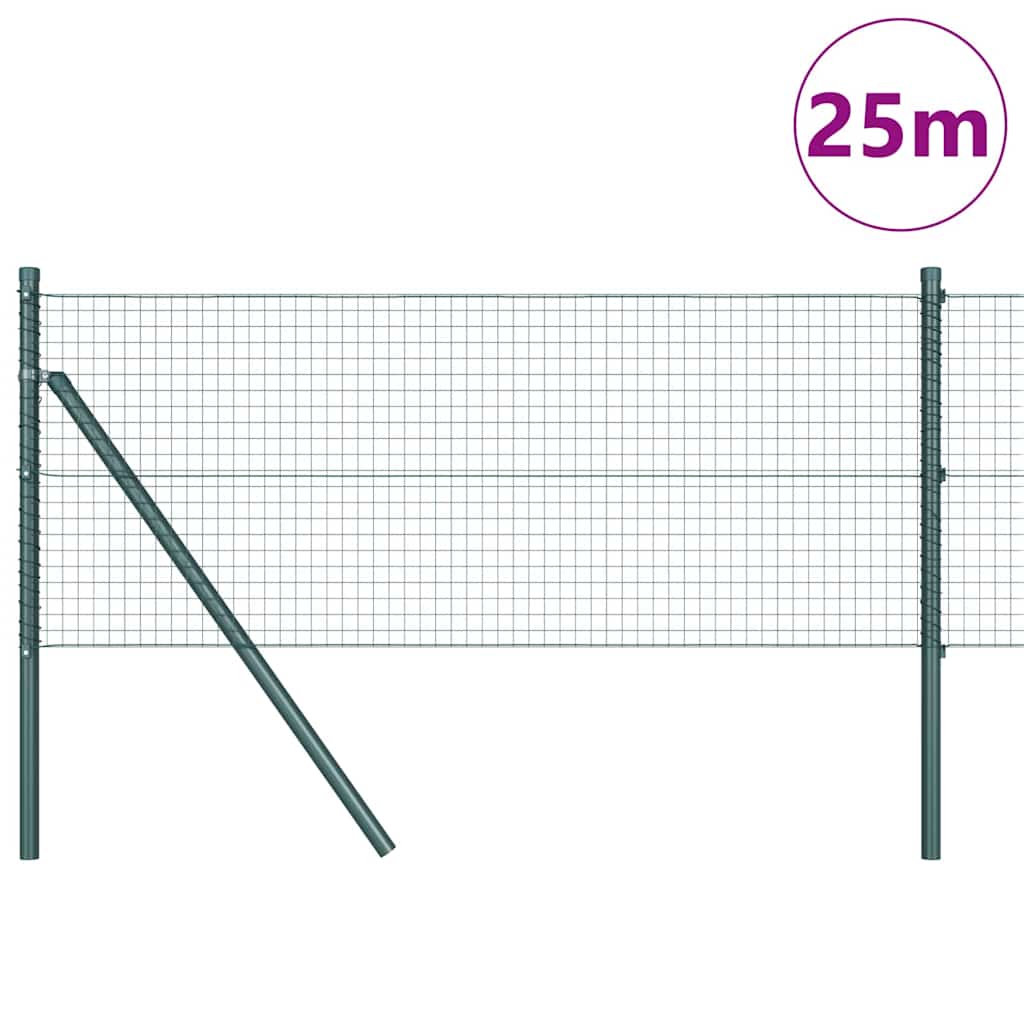 Kerítés oszlopokkal Zöld 0.8 x 25 m Acél