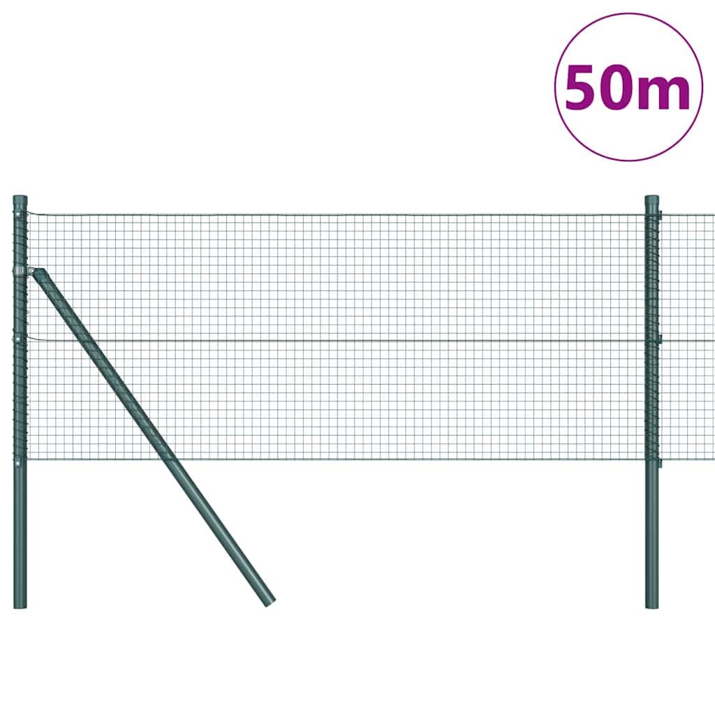 Kerítés oszlopokkal Zöld 0.4 x 50 m Acél