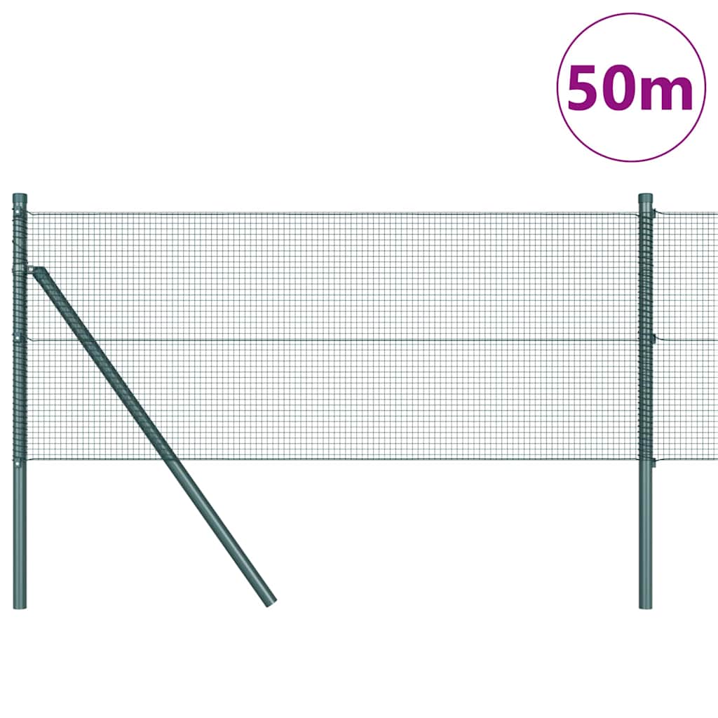 Kerítés oszlopokkal Zöld 0.6 x 50 m Acél