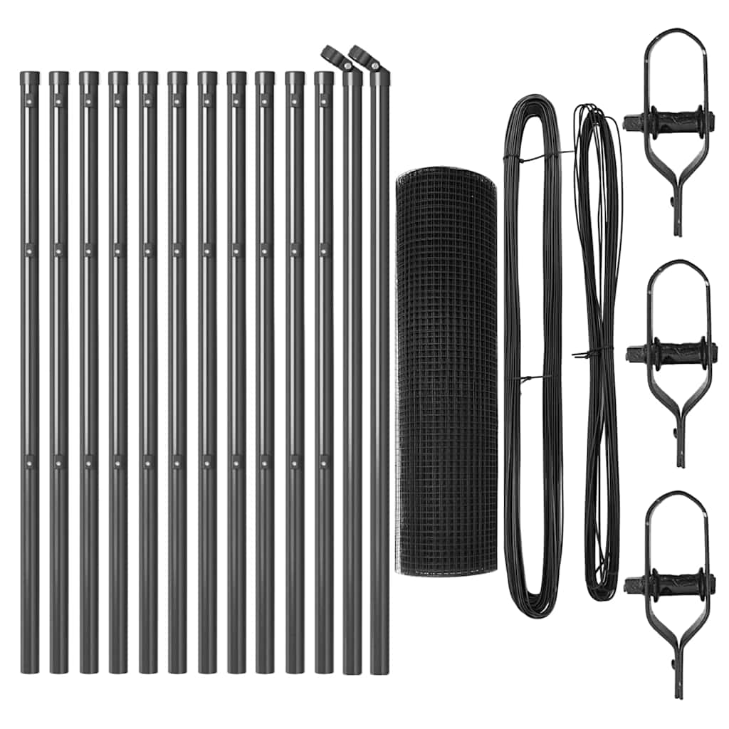 Kerítés oszlopokkal Szürke 0.8 x 25 m Acél